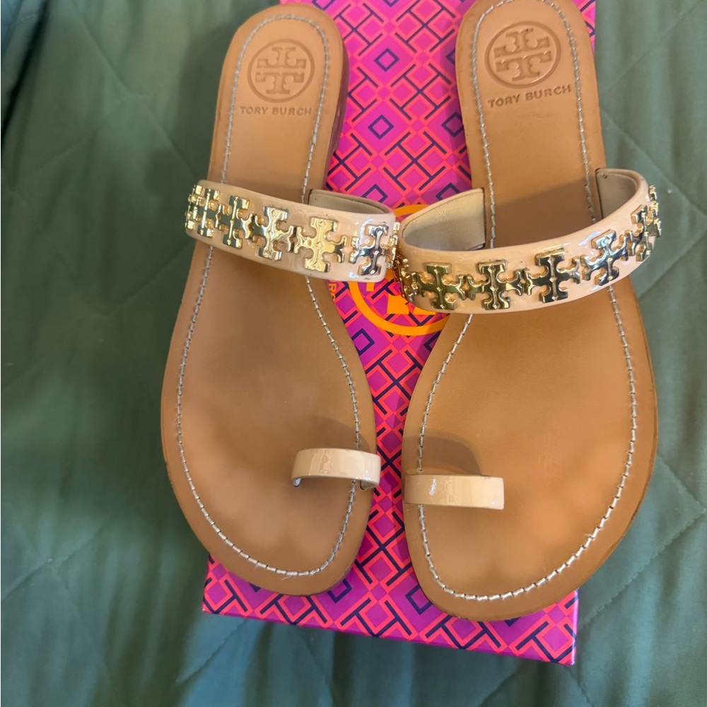 Tory Burch Tan and Gold Sandals